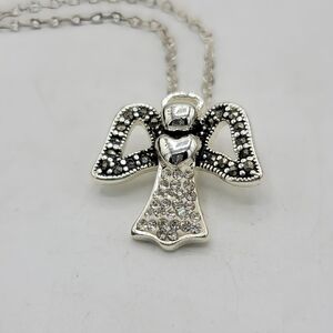 Genuine Marcasite Angel Necklace Silver Tone Rhinestone Dress Kohl’s 2000s Vtg
